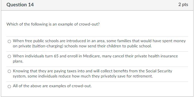 following is an example of crowd-out? (3 When free public schools are