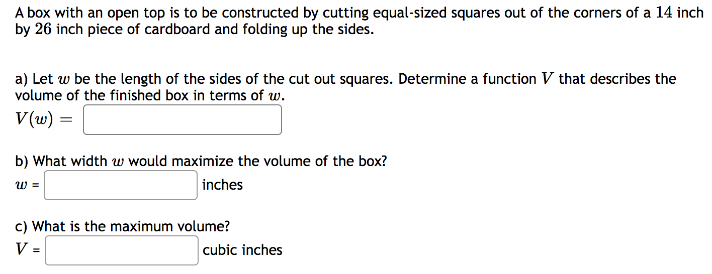 cutting squares with side length m from each corner and folding up