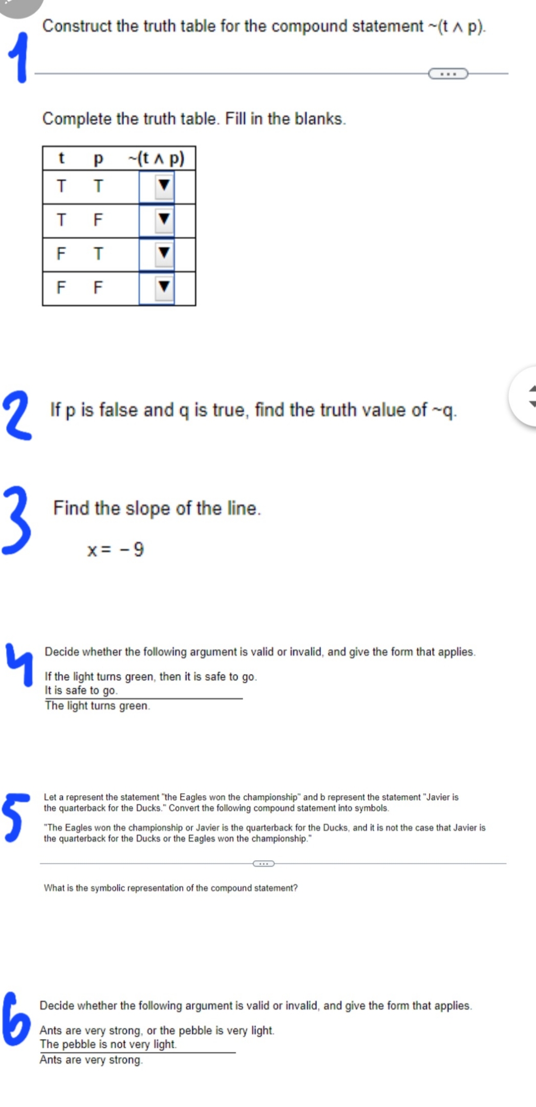 ~(t A p). Complete the truth table. Fill in the blanks. t