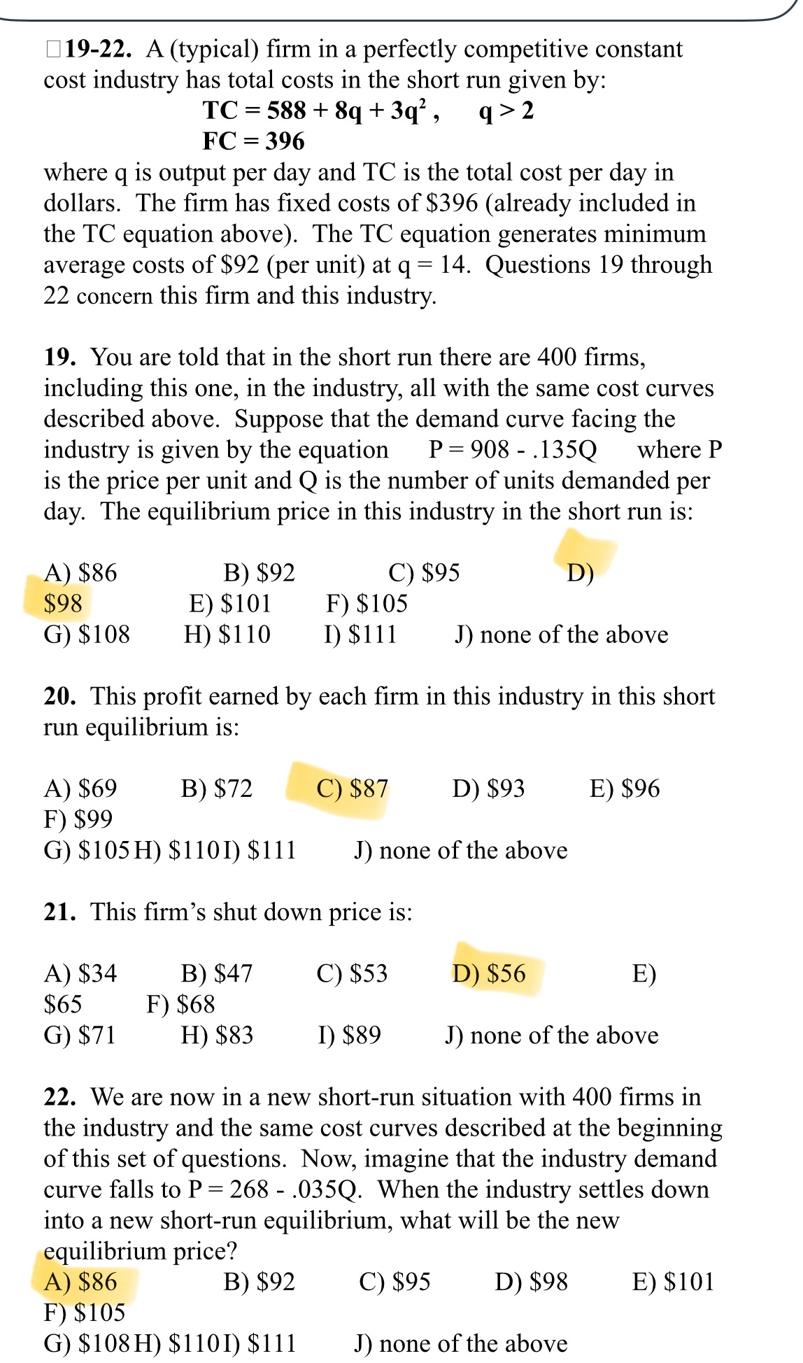 get to the right answer 019-22. A (typical) firm in a perfectly