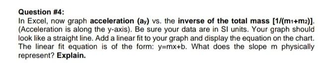 Question #4: In Excel, now graph acceleration (ay) vs. the inverse