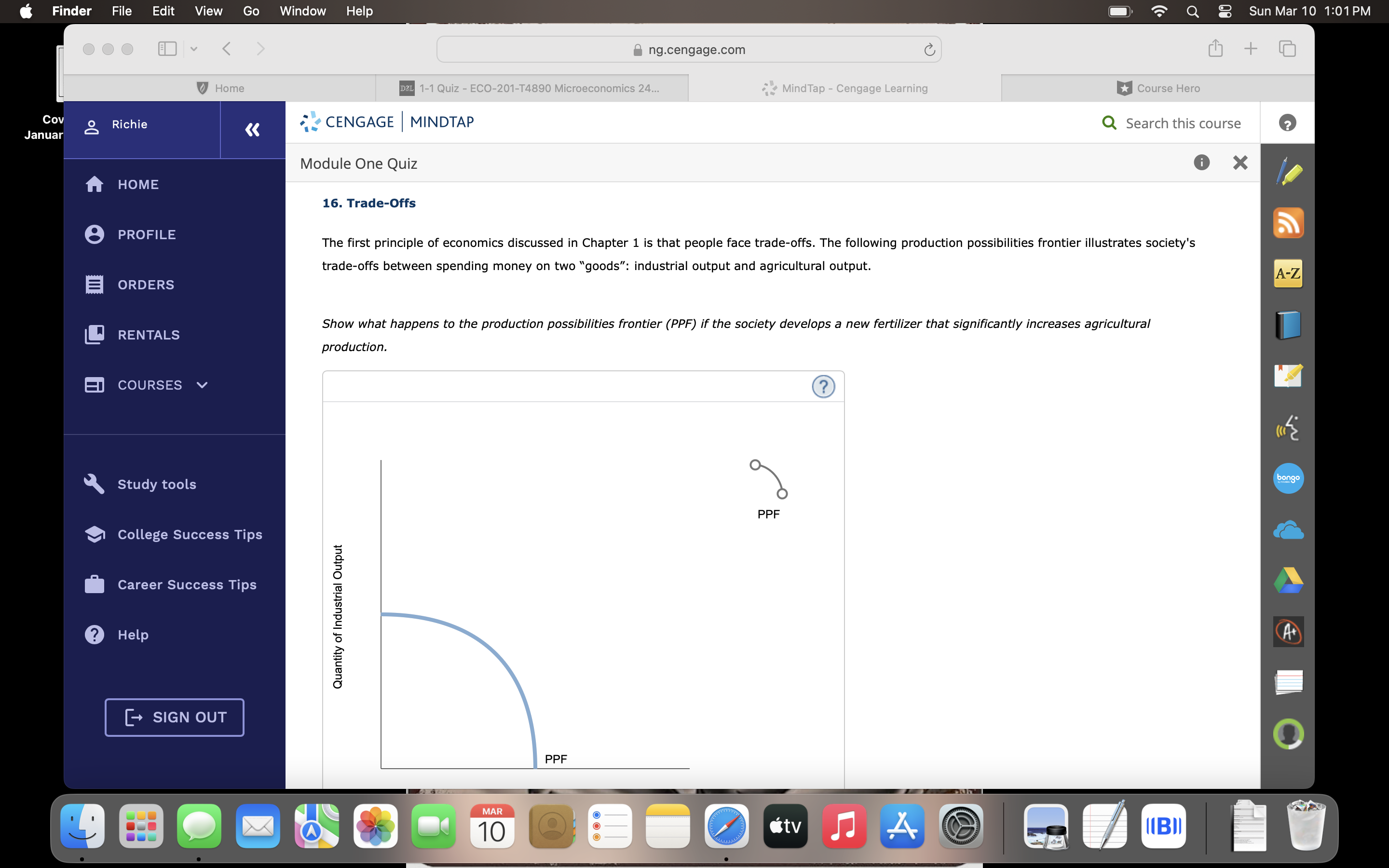 10 1:01 PM V Home ng.cengage.com -201-T4890 Microeconomics 24... 1-1 Quiz -