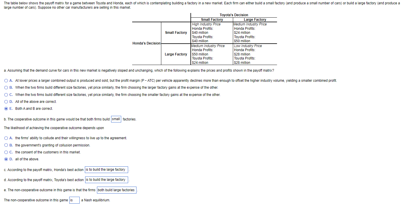 The table below shows the payofl matrix for a game between