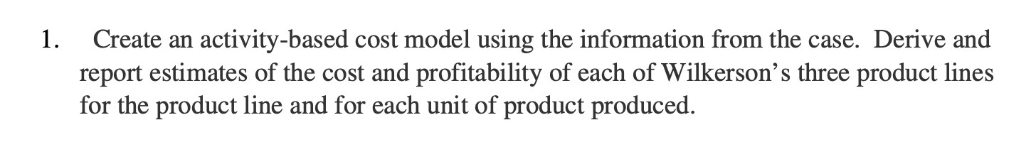  1. Create an activity-based cost model using the information from the