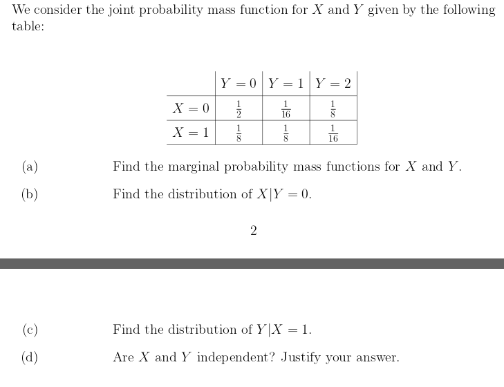 given by the following table: (a) Find the marginal probability mass functions