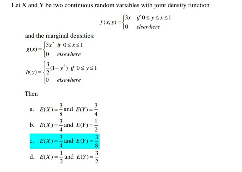 probability Let X and Y be two continuous random variables with