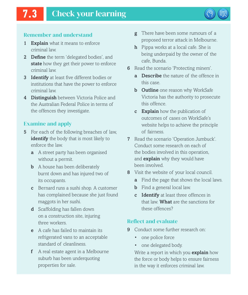  Check your learning Remember and understand 1 Explain what it means