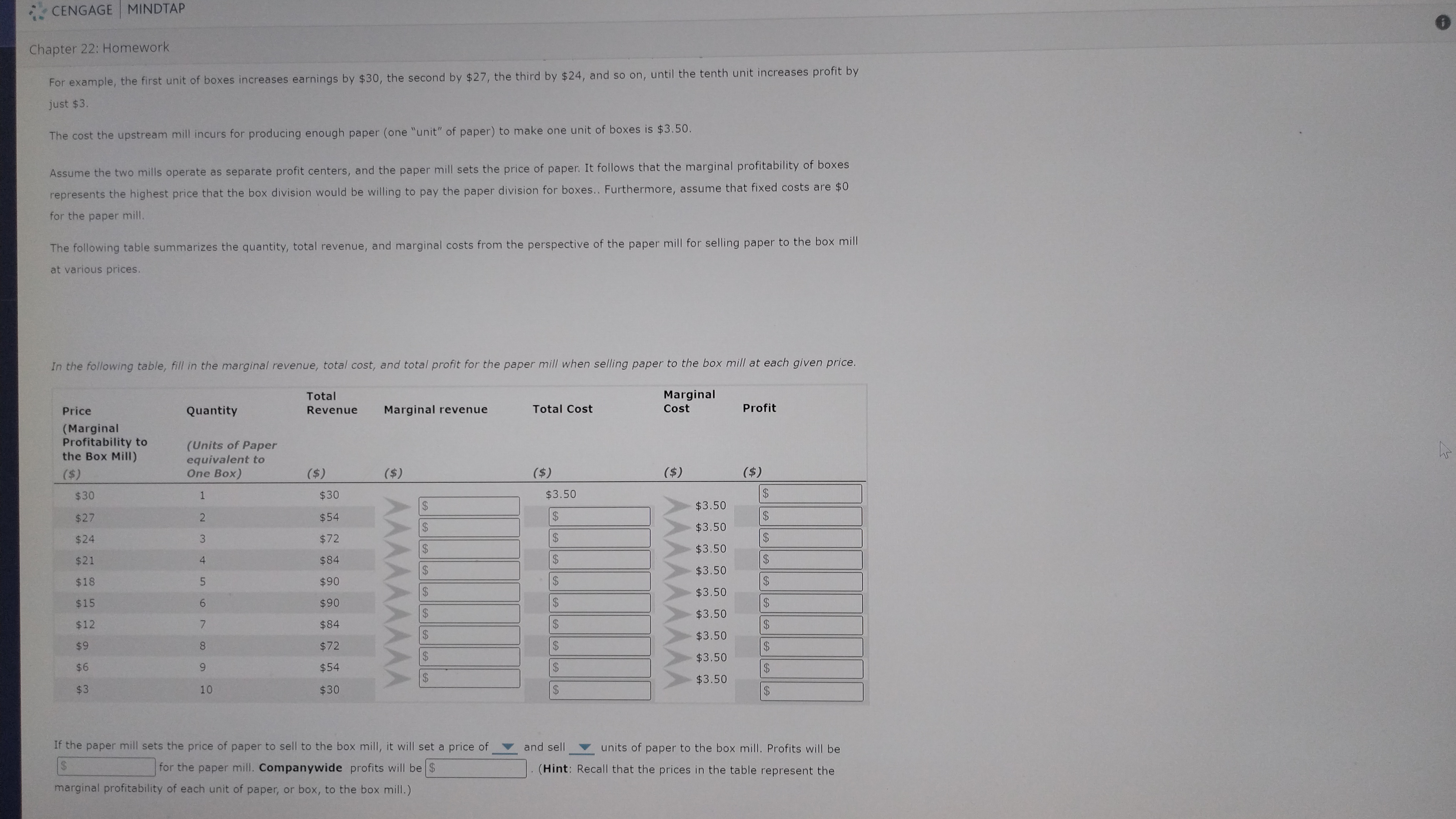  CENGAGE |MINDTAP Chapter 22: Homework For example, the first unit of