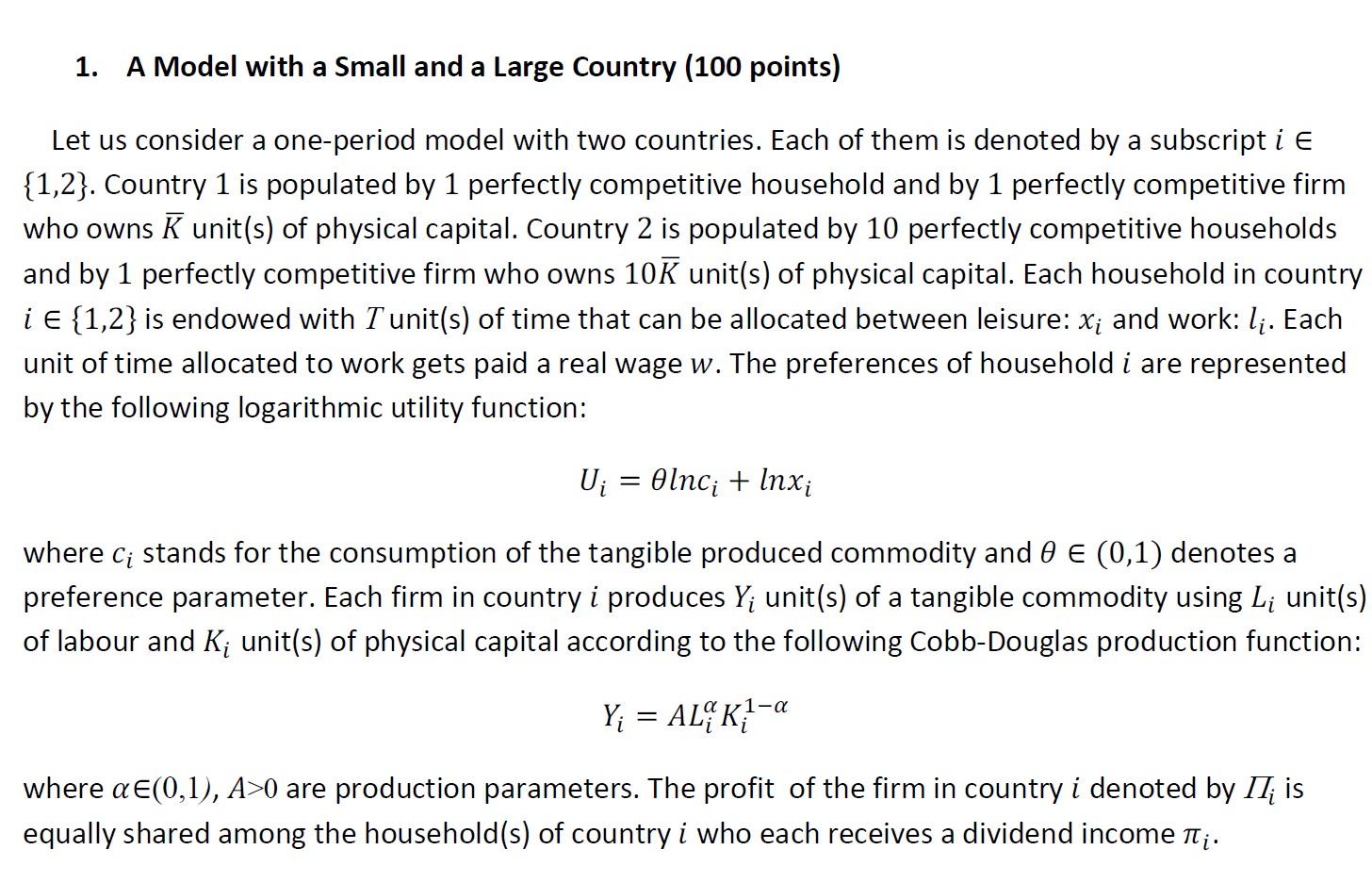 1. A Model with a Small and a Large Country (100