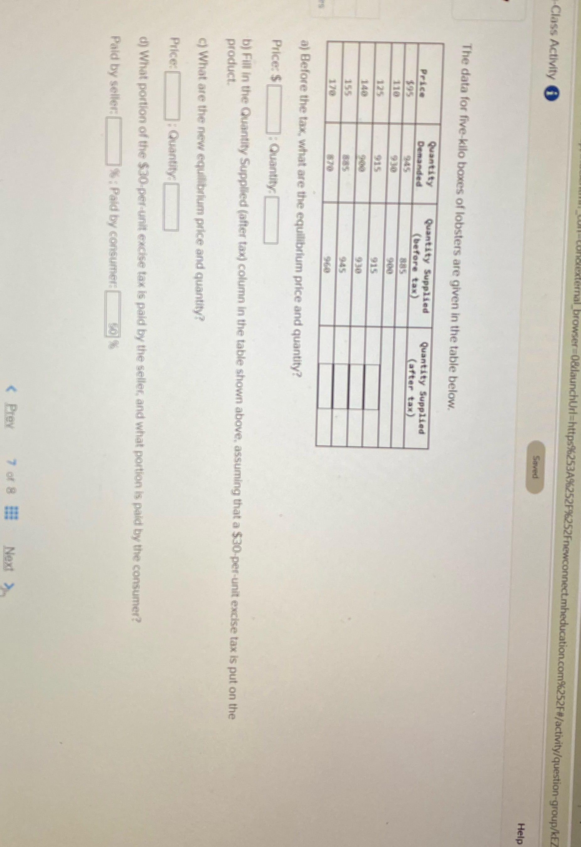 Solve this for me =0&launchUrl=https%253A%252F%252Fnewconnect.mheducation.com%252F#/activity/question-group/kEZ Class Activity Saved Help The data