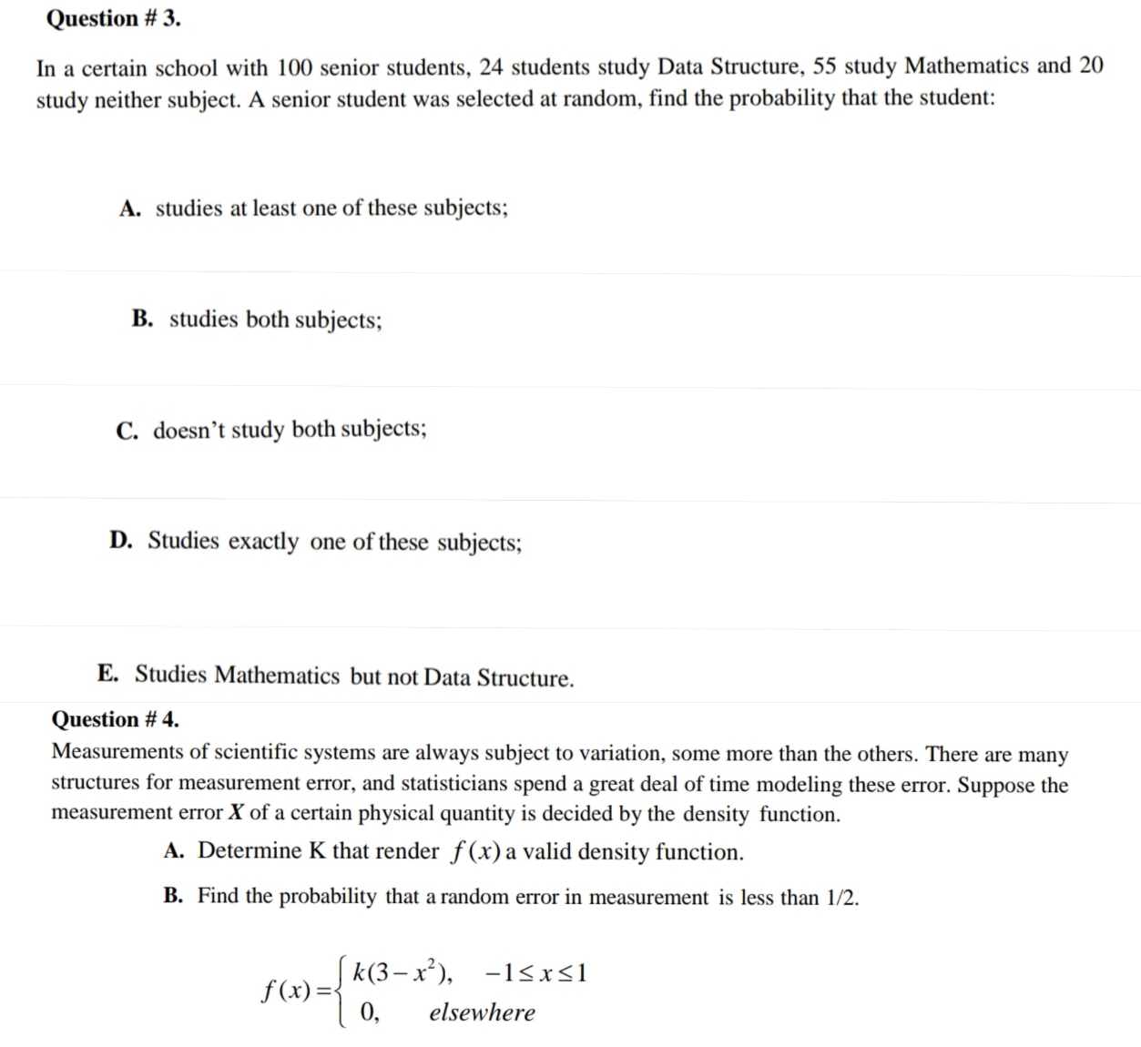 school with 100 senior students. 24 students study Data Structure. 55 study
