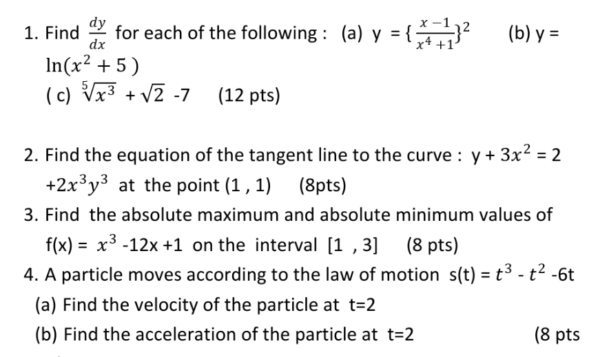 1. Flnd dx for each of the following. (a) v {x4+1} (b)v