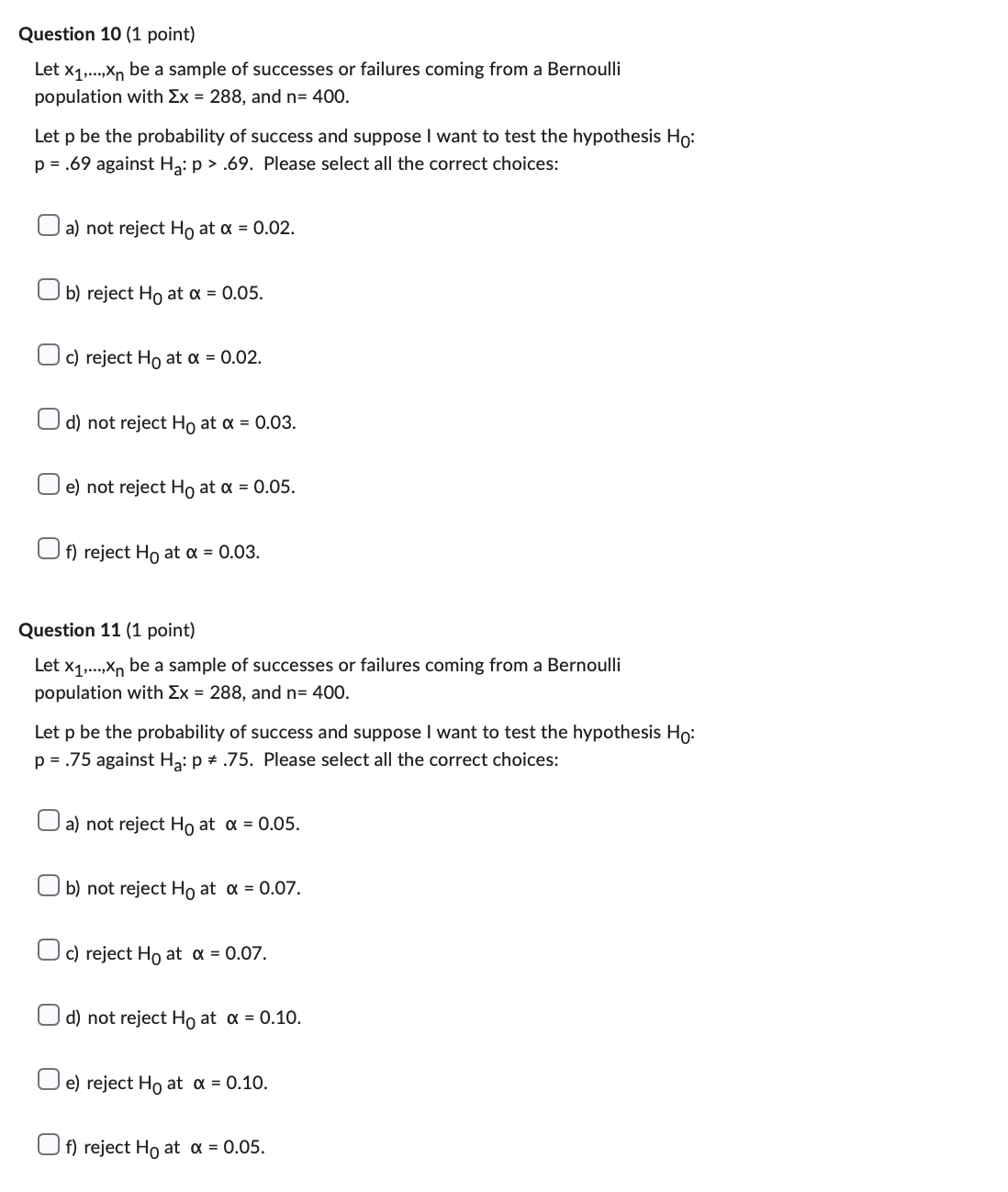  number 10-15 multiple choice please Question 10 (1 point) Let x1.....xn