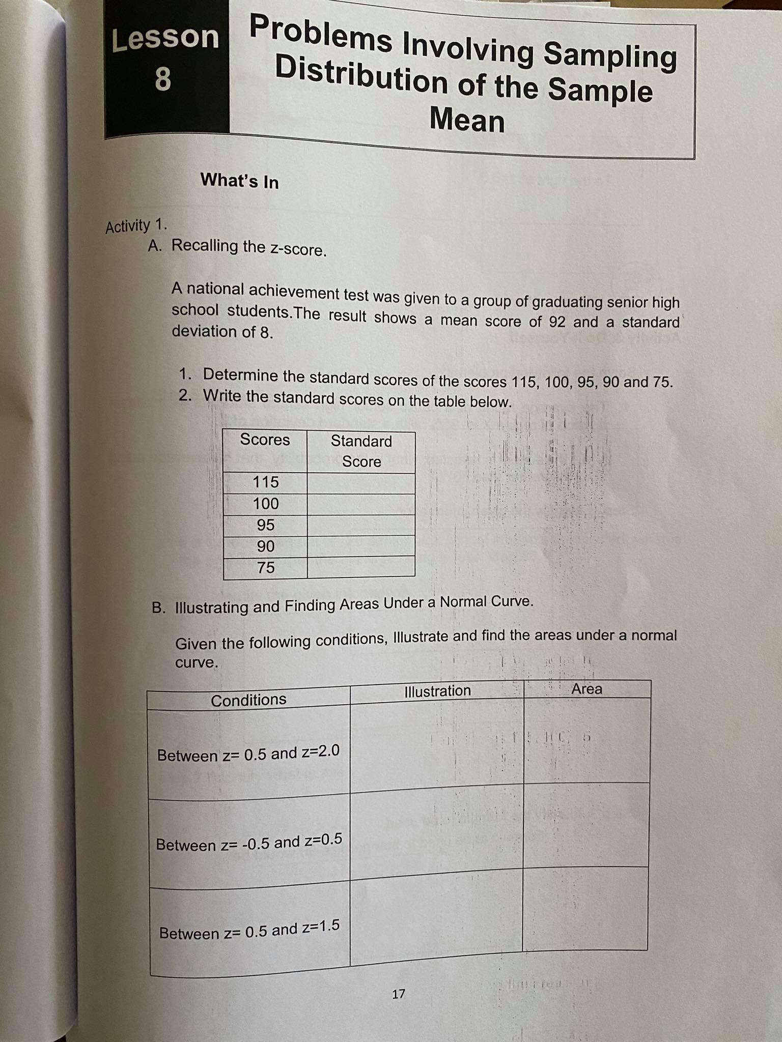 Sample 7 Mean using the Central Limit Theorem What's More Activity. Solve
