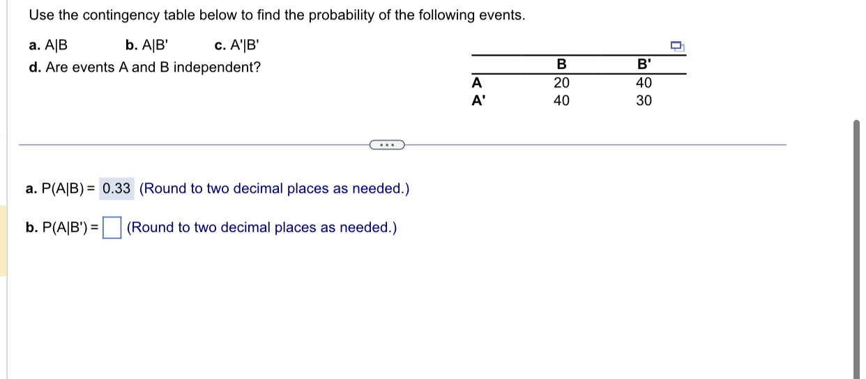 A,B,C,D Use the contingency table below to find the probability of