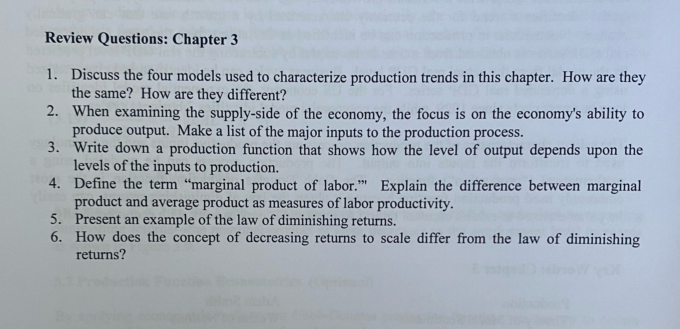 models used to characterize production trends in this chapter. How are they