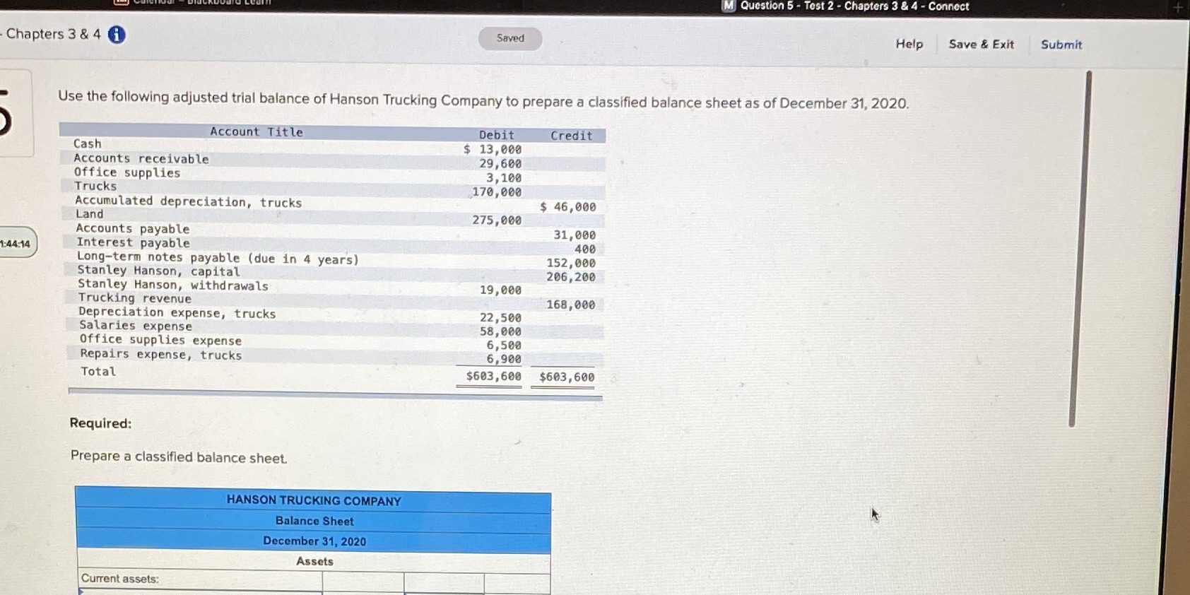  M Question 5 - Test 2 - Chapters 3 & 4