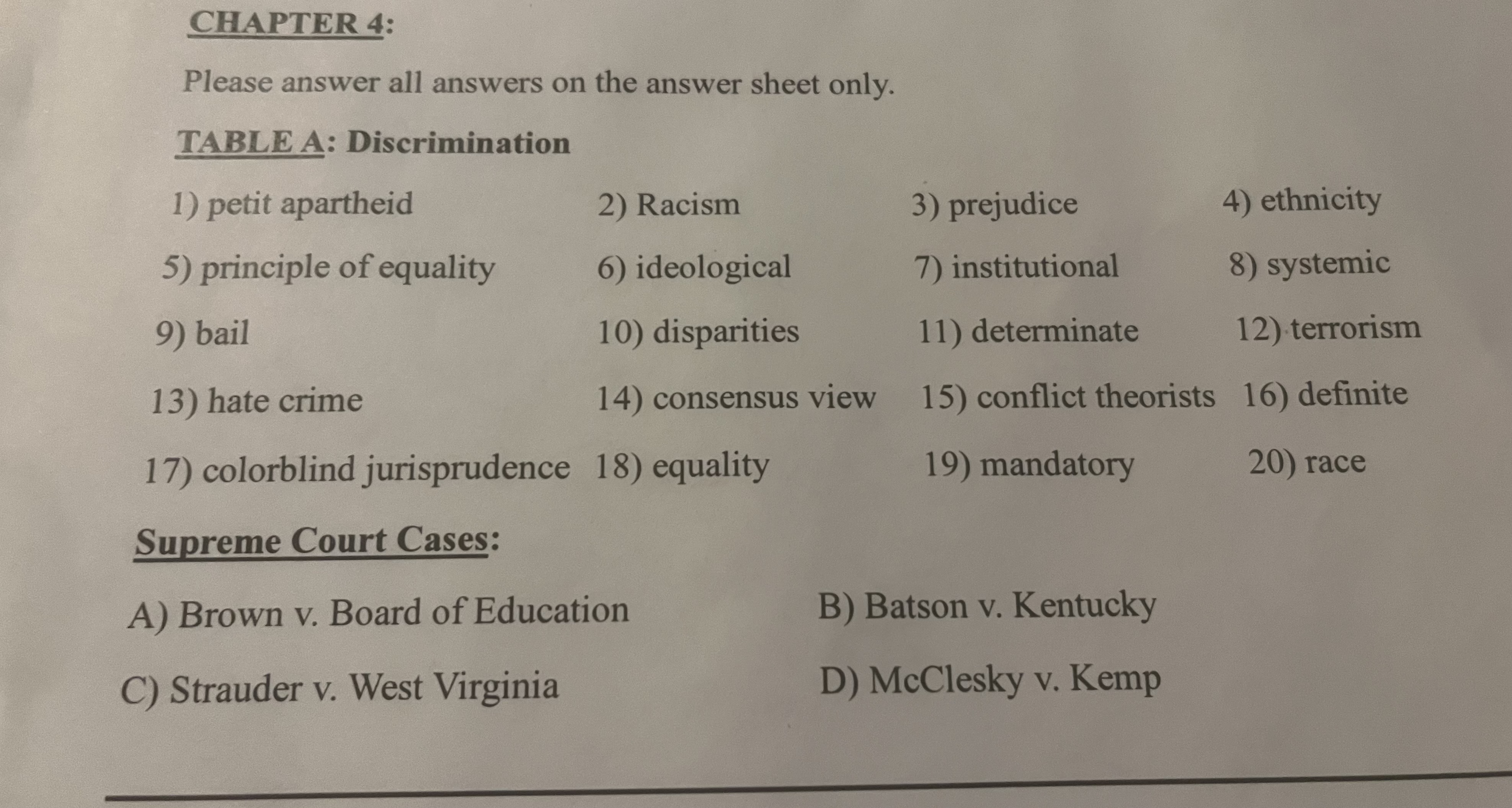 the definition. CHAPTER 4: Please answer all answers on the answer sheet