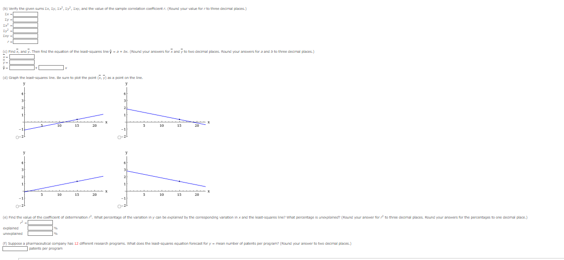 (c) Find x, and y. Then find the equation of the least-squares