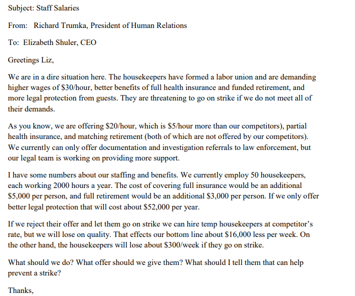 The memo assignment describes the situation and request a recommendation to