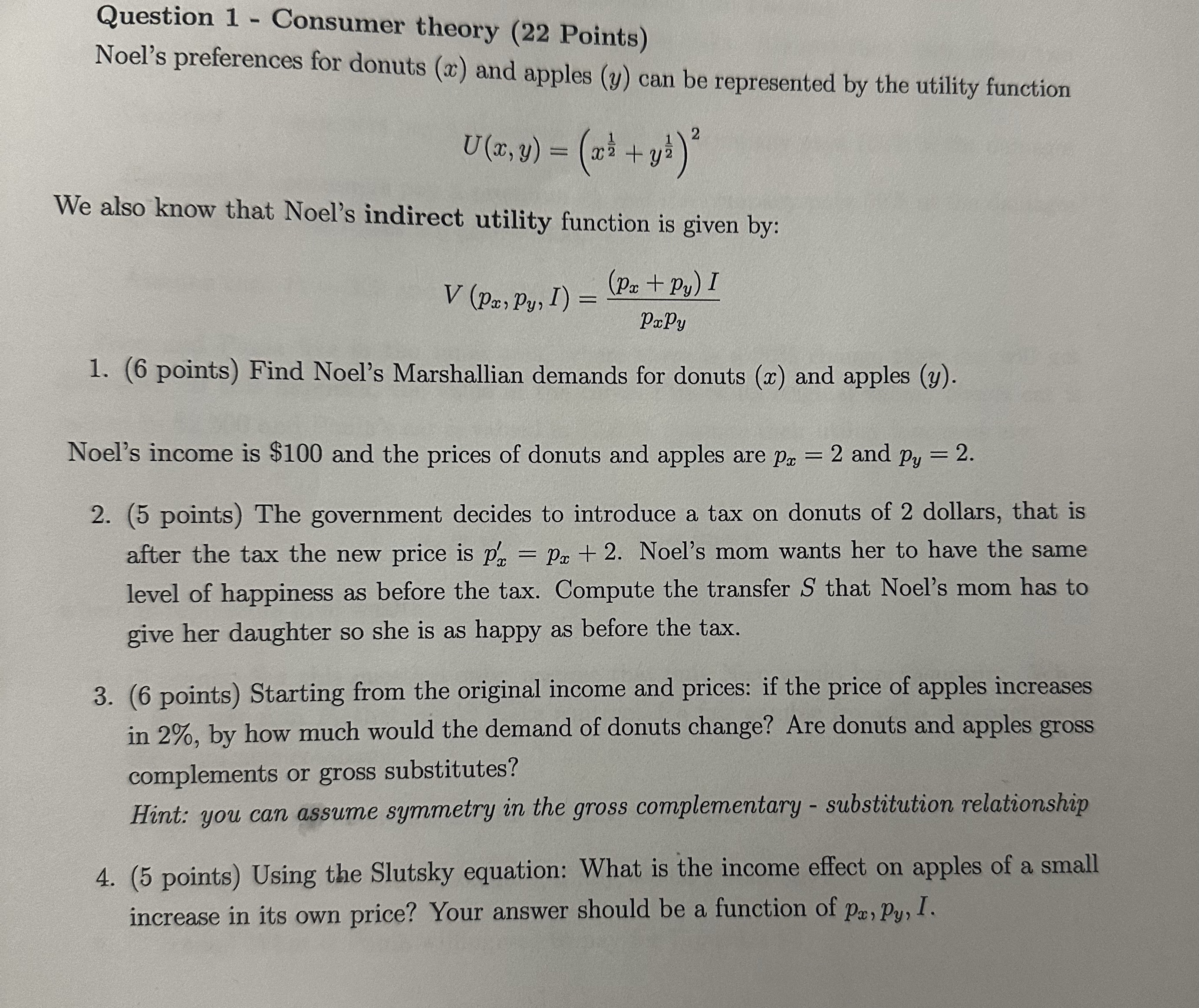 (x) and apples (y) can be represented by the utility function U(x,