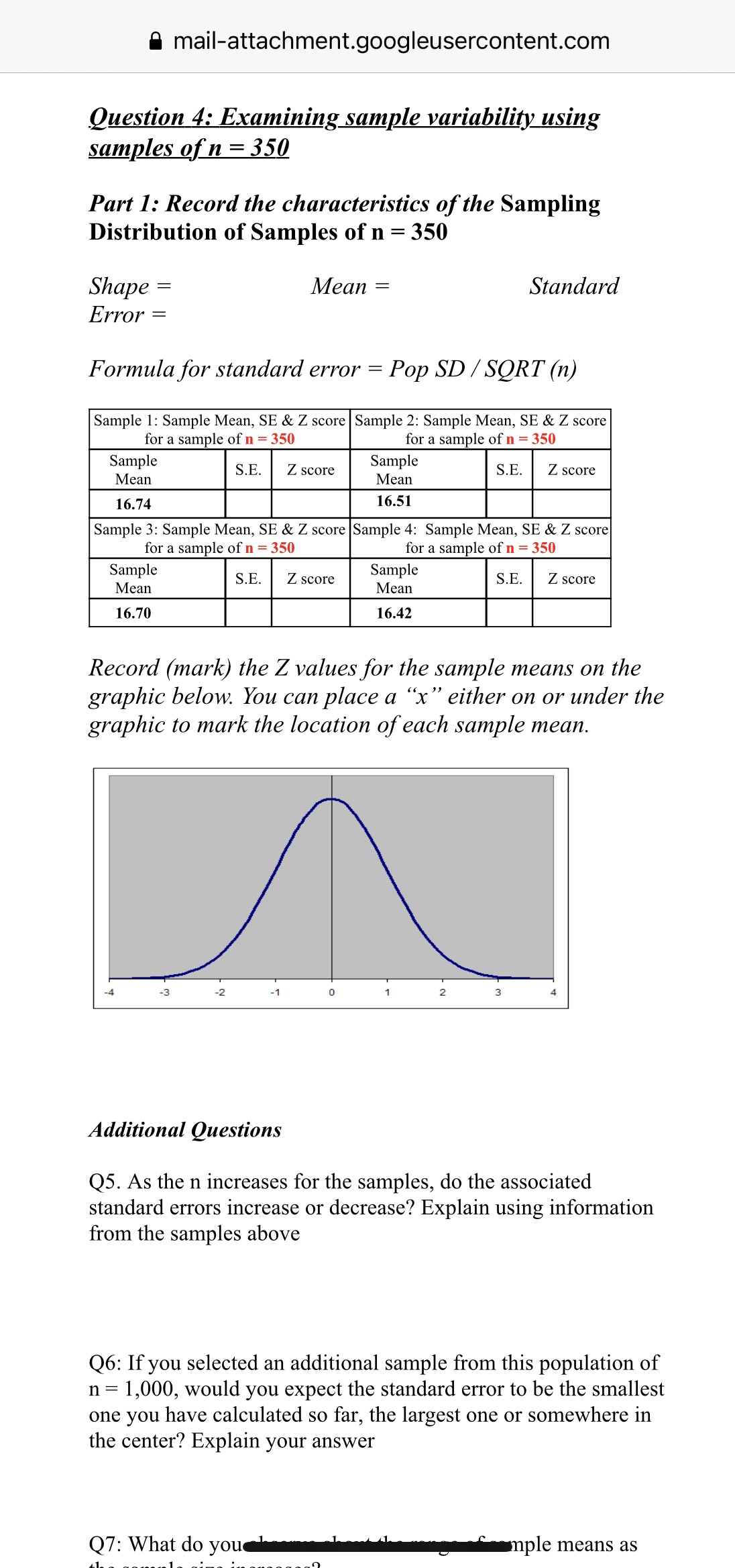  A mail-attachment.googleusercontent.com Question 4: Examining sample variability using samples of n