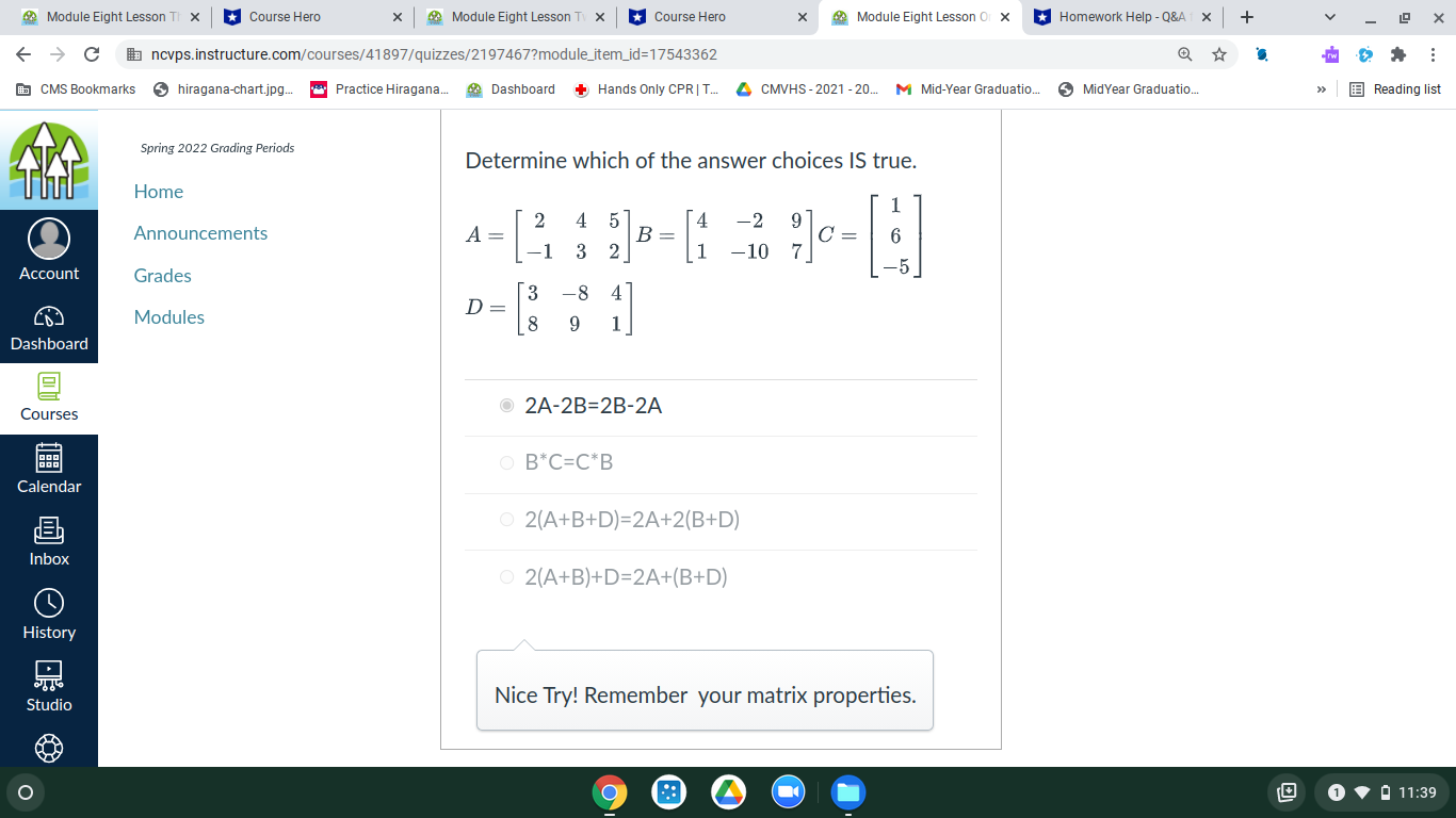 matrix A. Announcements 4 2 6 8 Account Grades A = 3
