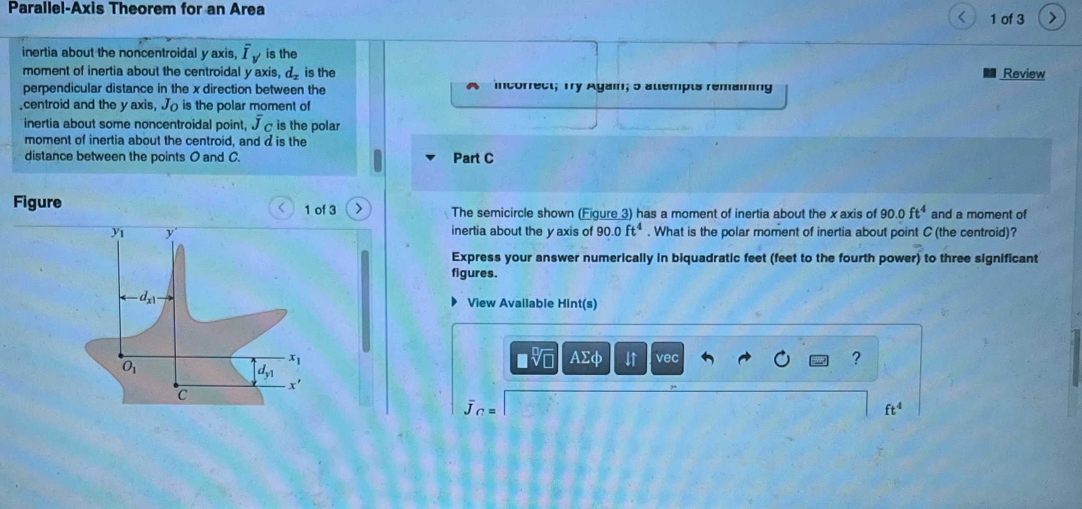 Parallel-Axis Theorem for an Area inertia about the noncentroidal y axis, i