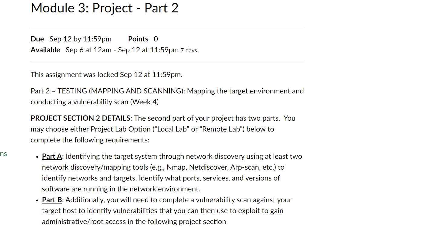 ns Module 3: Project - Part 2 Due Sep 12 by