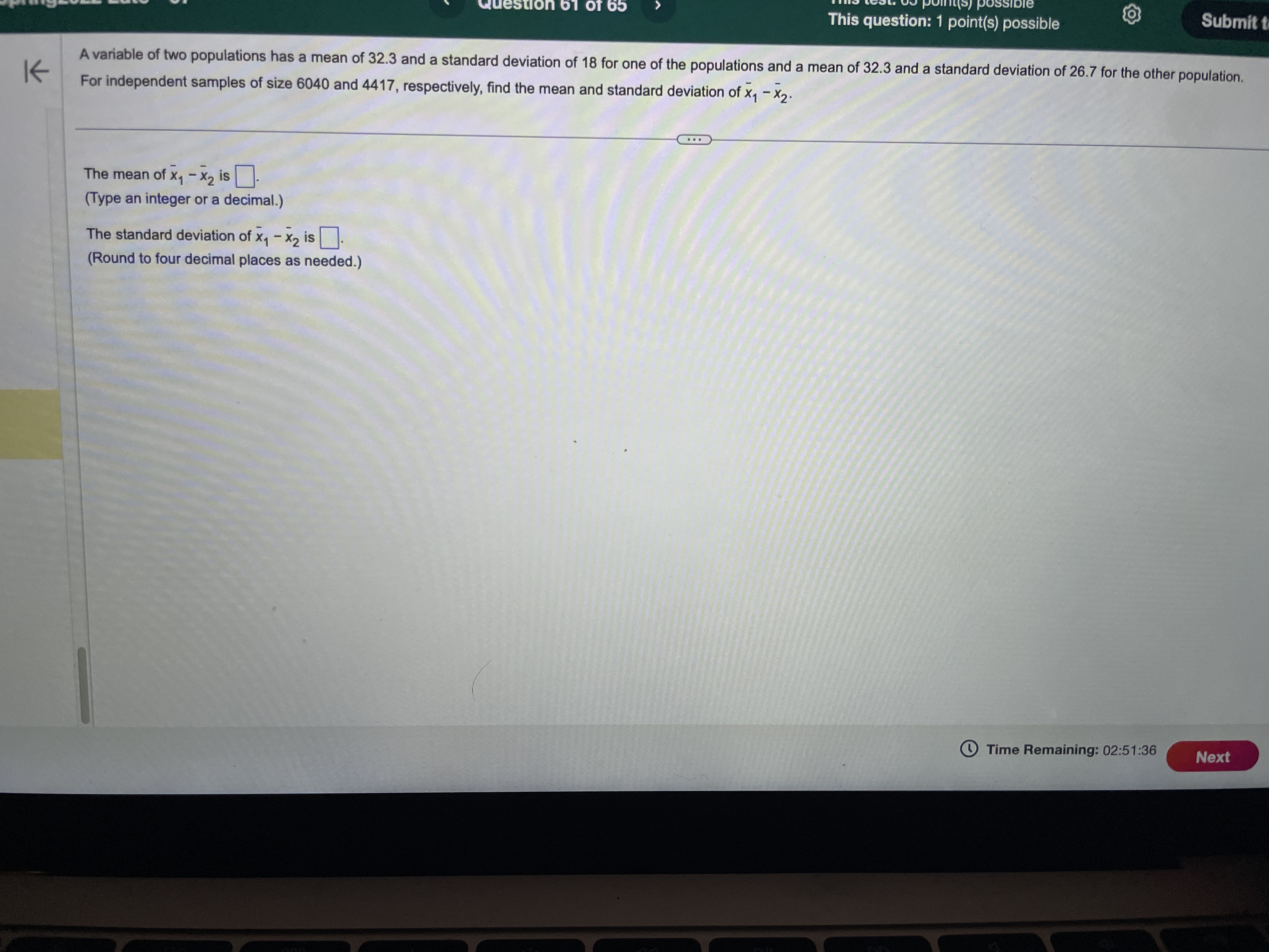 deviation o = 21. Find the mean and standard deviation of a