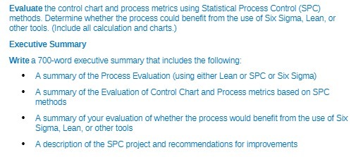 Evaluate the control chart and process metrics using Statistical Process Control