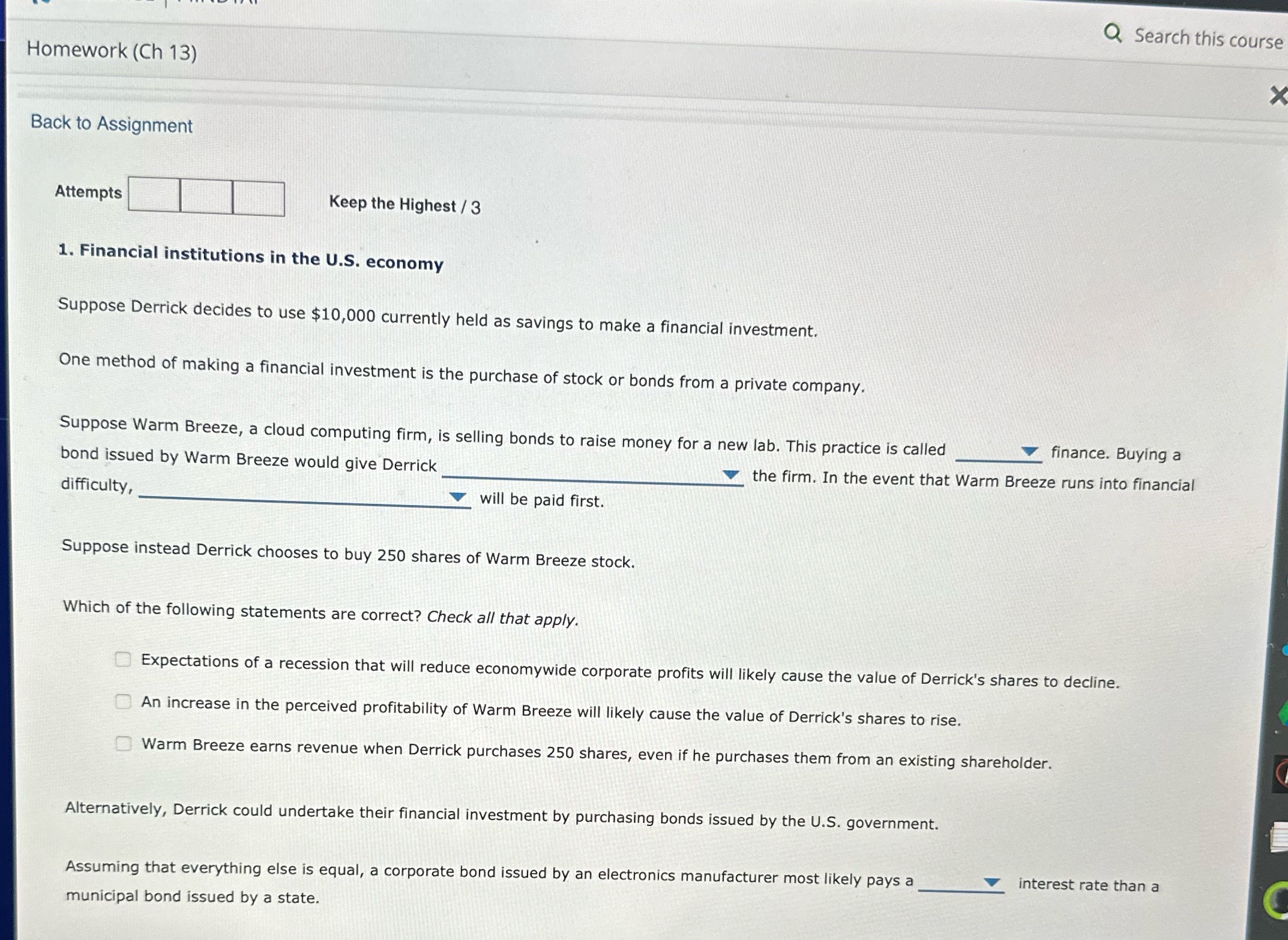 e Q Search this course Homework (Ch 13) X Back to