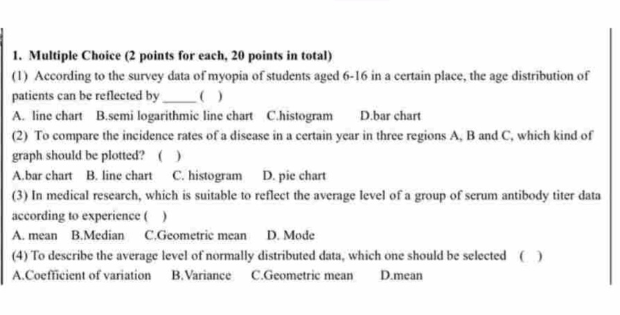 (1) According to the survey data of myopia of students aged 6-16
