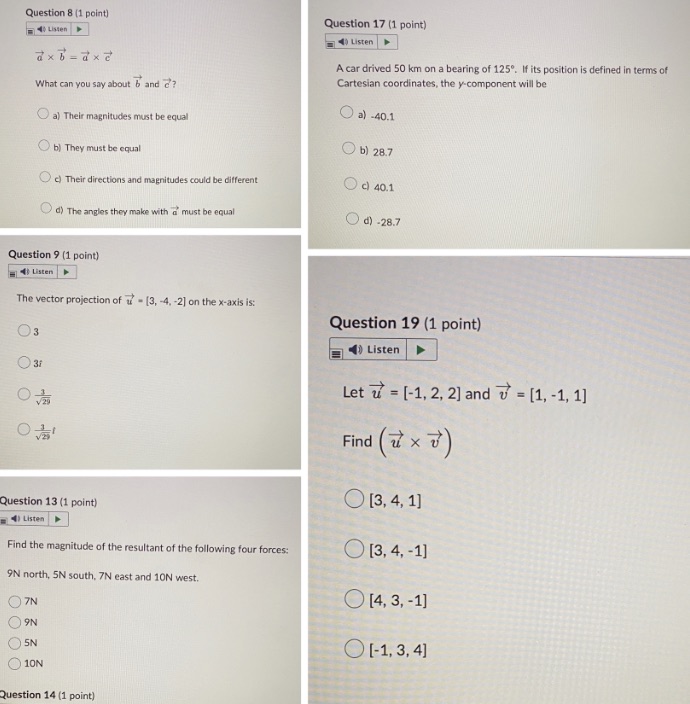 (1 point] Question 17 (1 point) Listen Listen axb = axe A