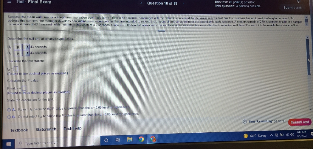 of 18 This test: 49 point(s) possible This question: 4 point(s) possible