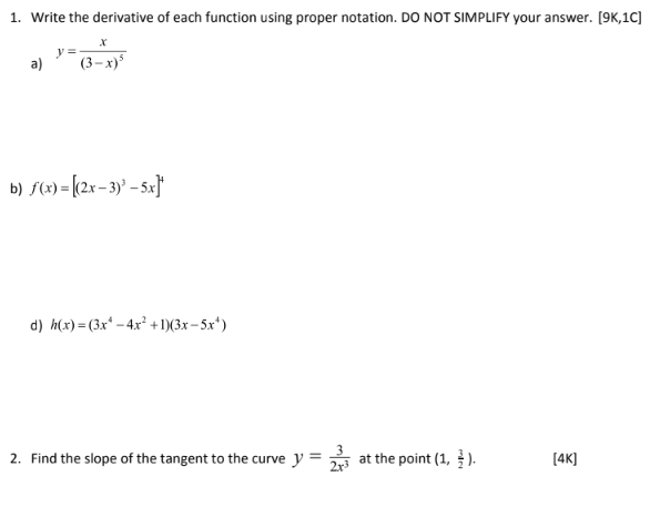 (1, = ). [4K]3. Find the point(s) where the tangent(s) to Y