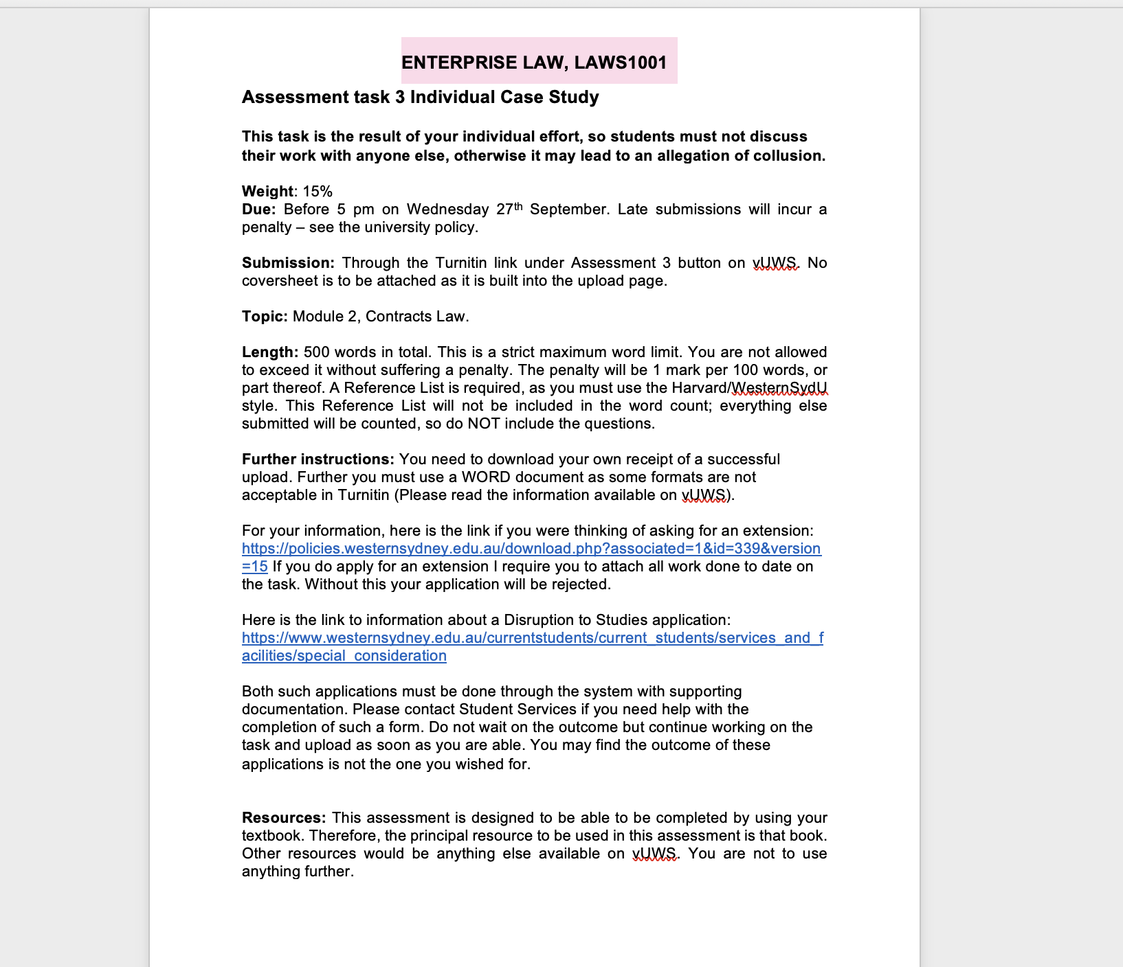  ENTERPRISE LAW, LAWS1001 Assessment task 3 Individual Case Study This task