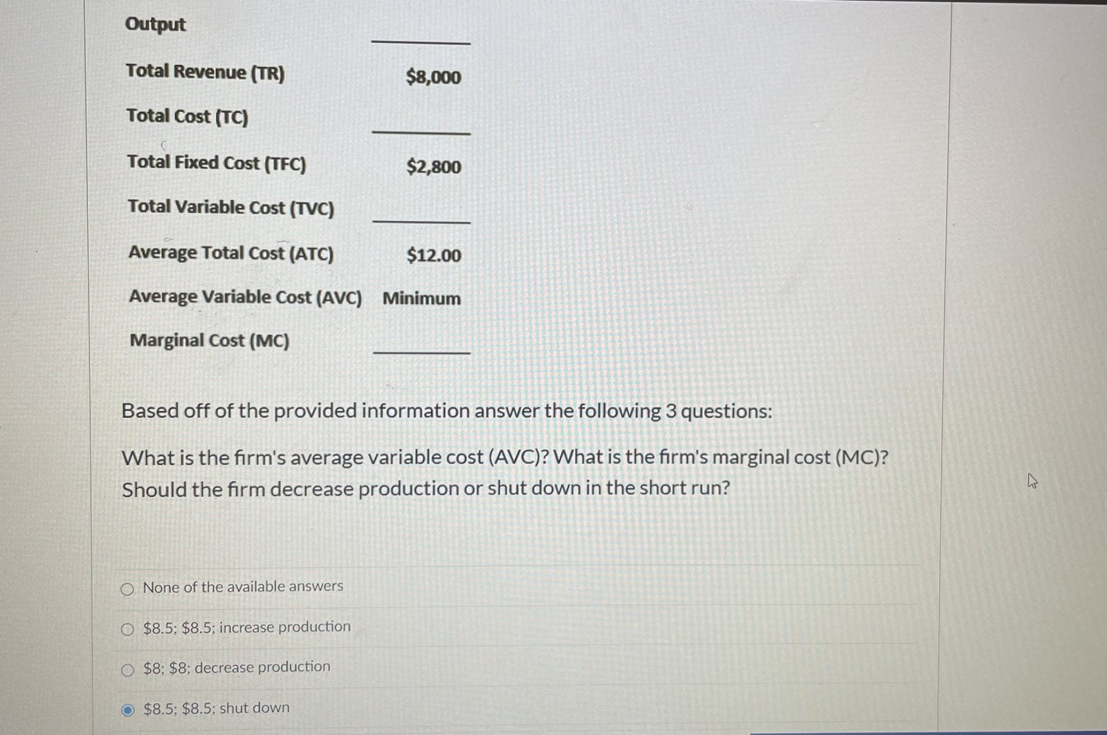 approximately equal to: O $10 O $2.5 O $2.10 O $7.5MC E