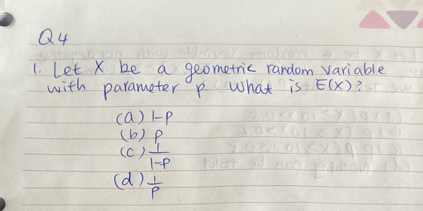 parameter p what is E (X ) ? ( a ) I-
