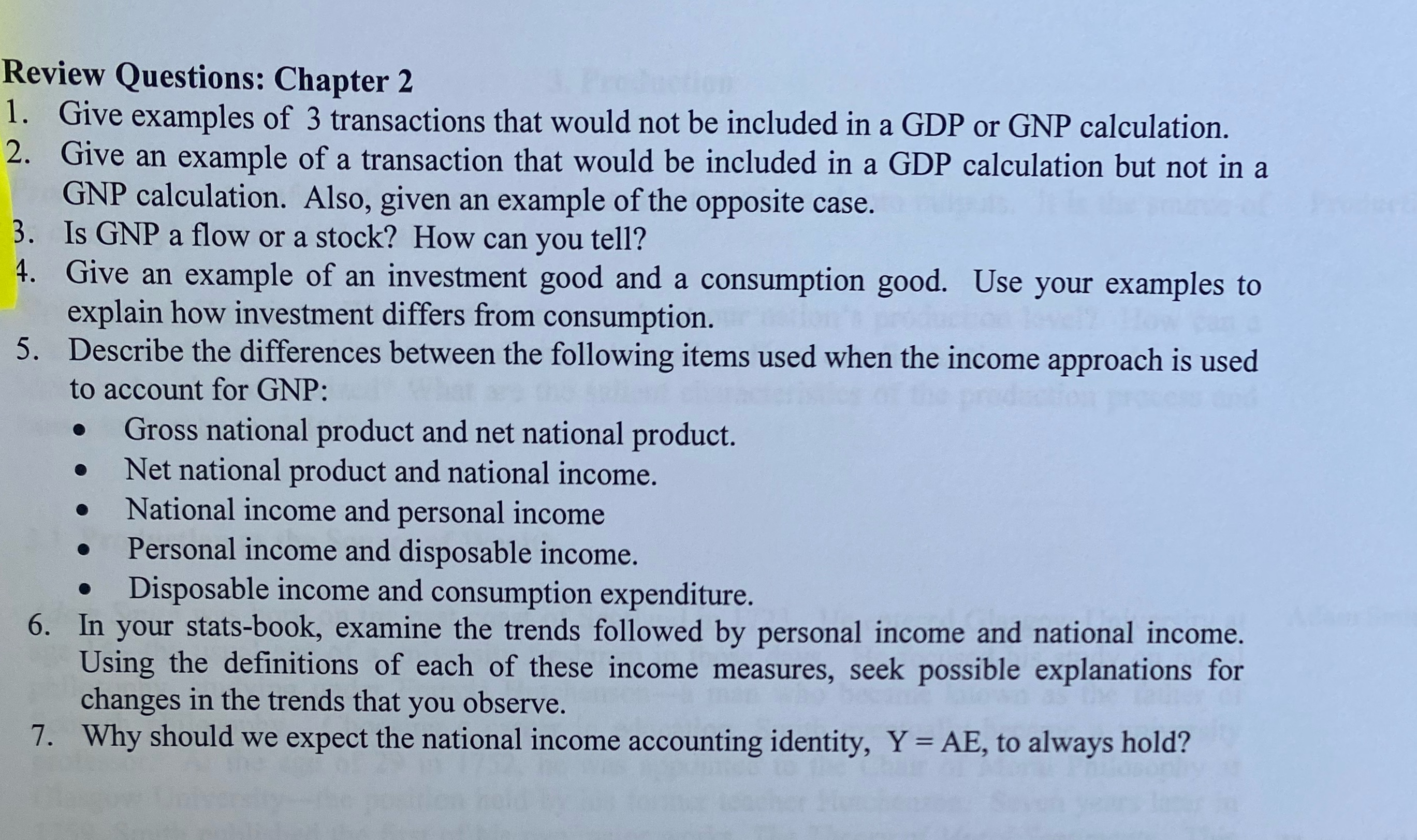 of 3 transactions that would not be included in a GDP or