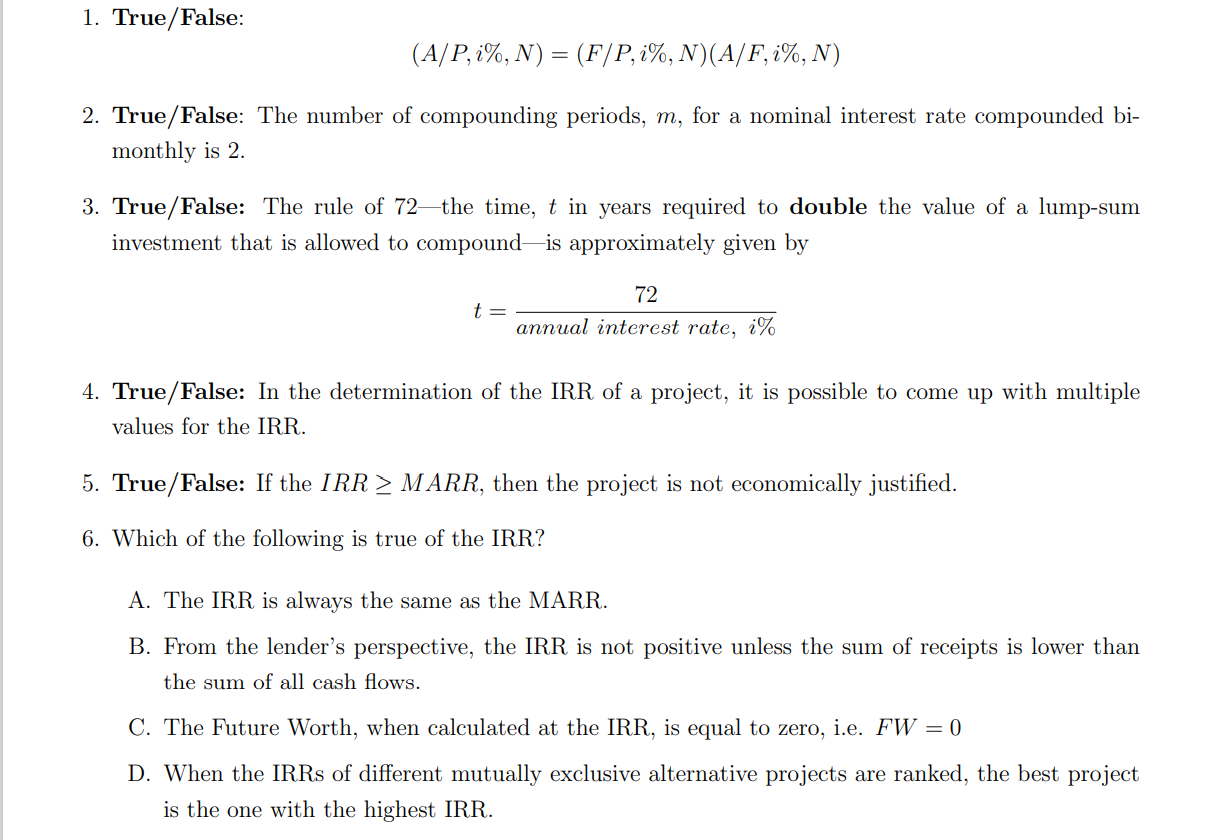  slovw those question with explination 1. True /False: (A/P, io, N)