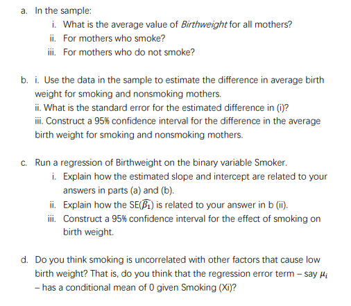 who do not smoke? b. i. Use the data in the sample