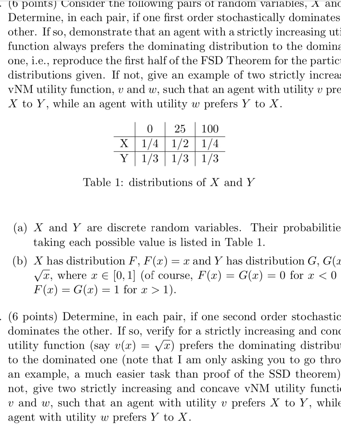  . (b points) Consider the ollowing pairs ol random variables, X