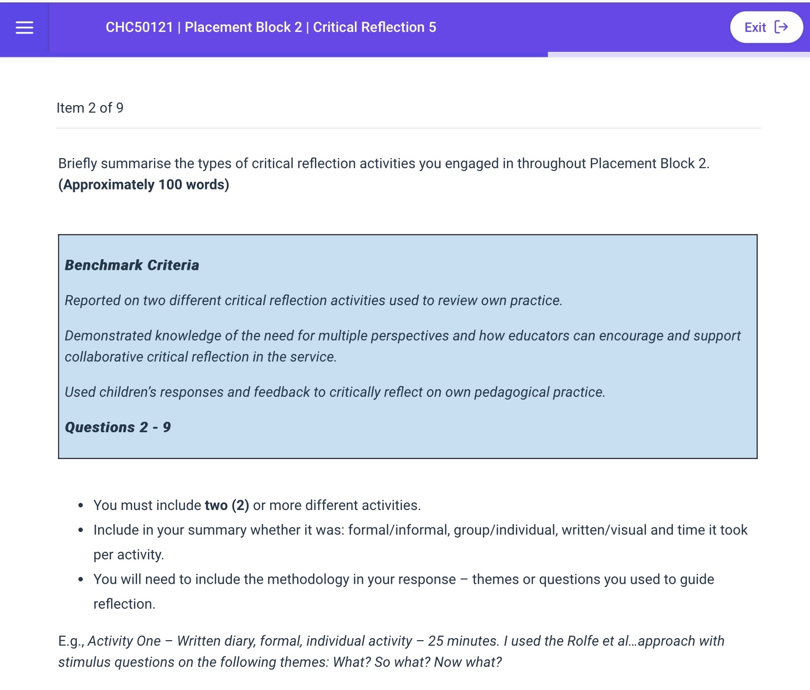  CHCSO121 | Placement Block 2 | Critical Reection 5 Item 2