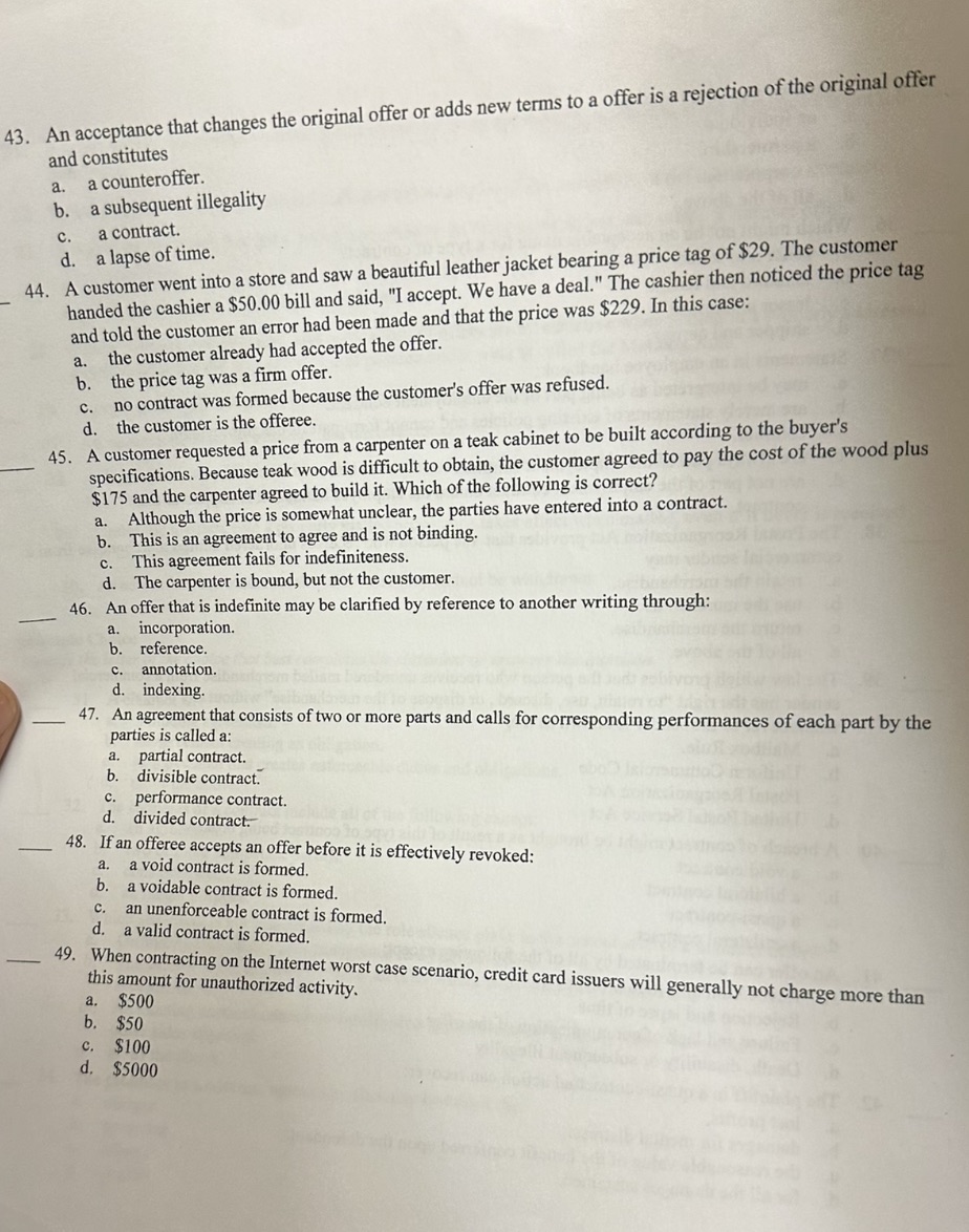 offer or adds new terms to a offer is a rejection of