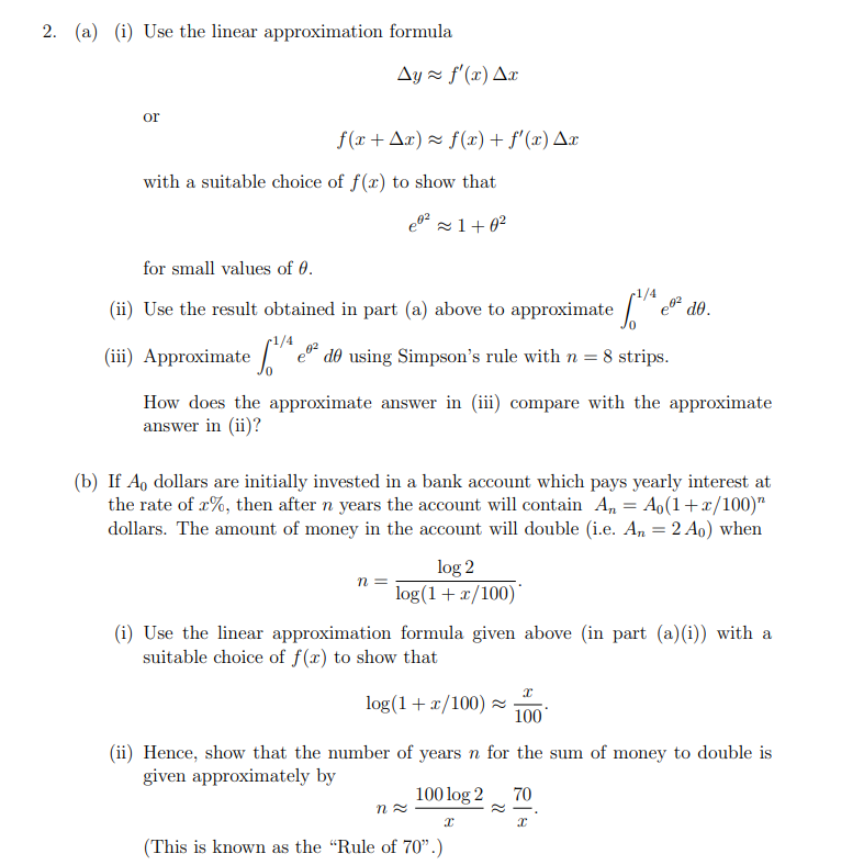 2. (a) (i) Use the linear approximation formula y m f