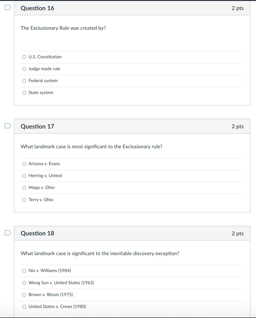 court system. How many categories of exceptions? O Two O One O