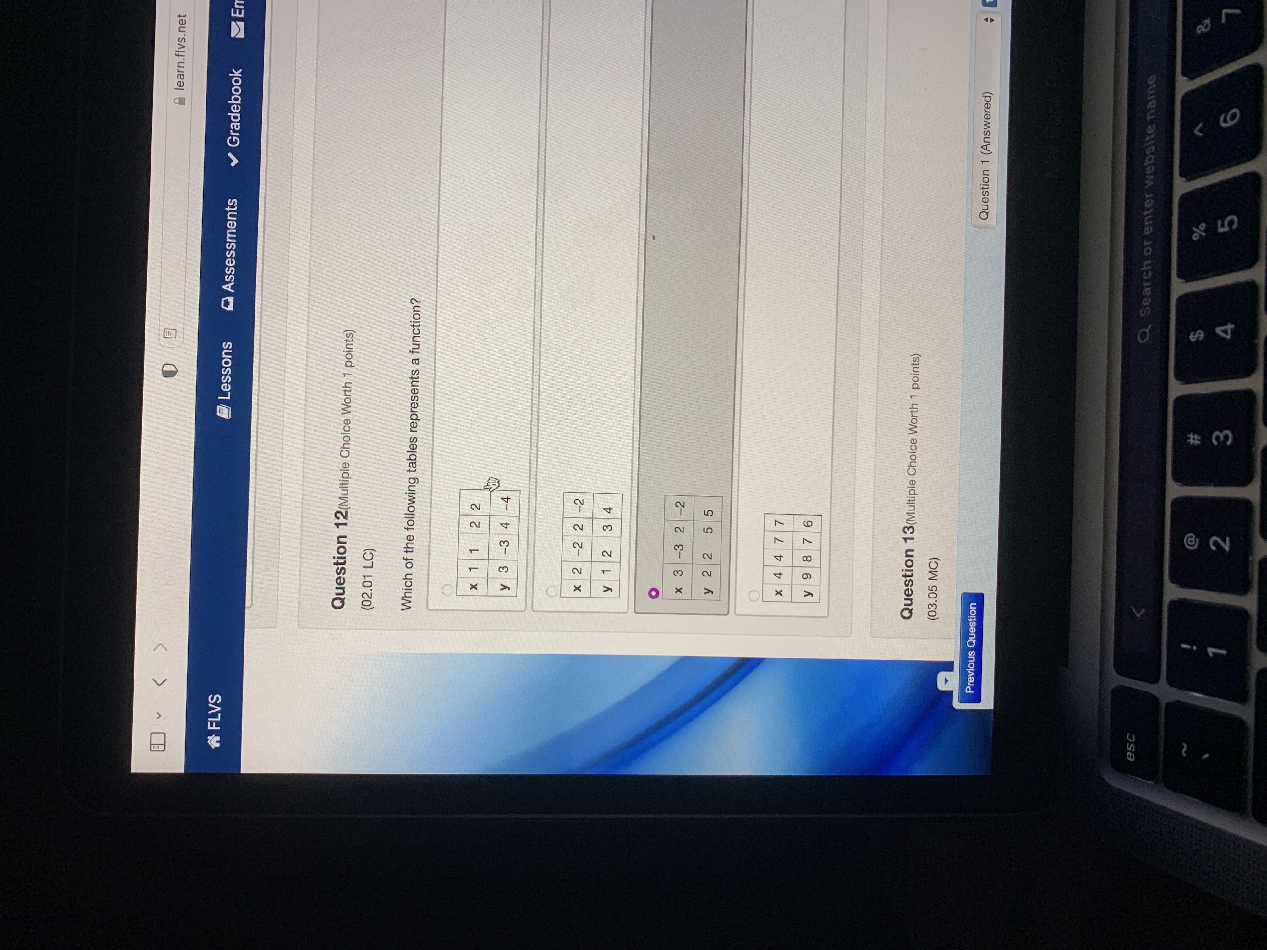 1 points) (02.01 LC) Which of the following tables represents a function?