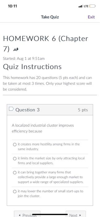 10:11 all LTE Take Quiz Exit HOMEWORK 6 (Chapter 7) A+