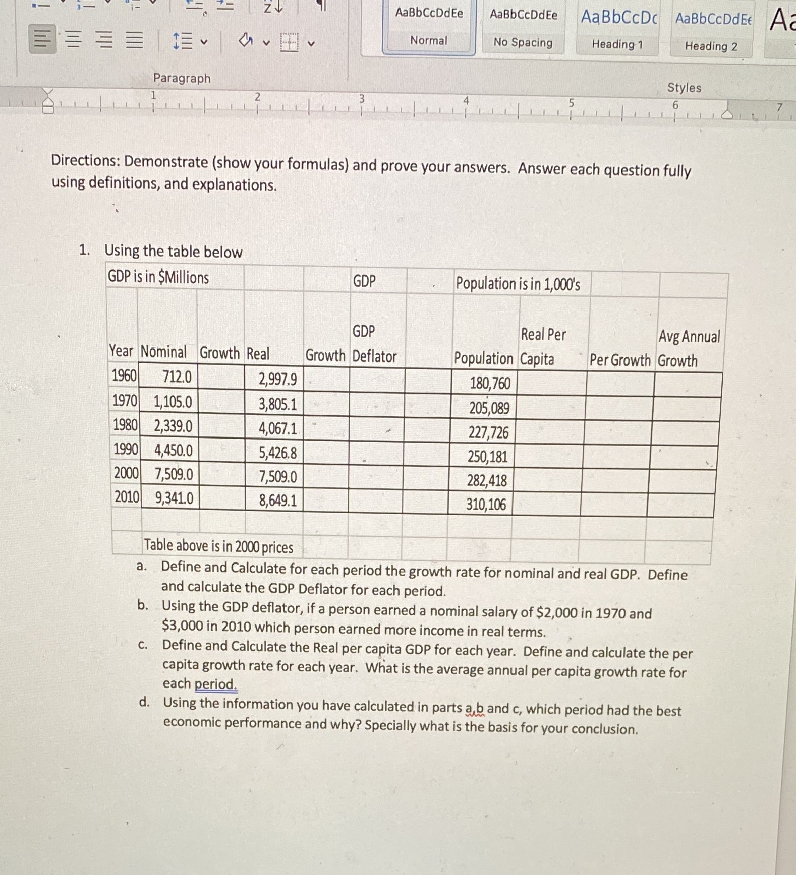 Heading 2 Paragraph Styles Directions: Demonstrate (show your formulas) and prove your